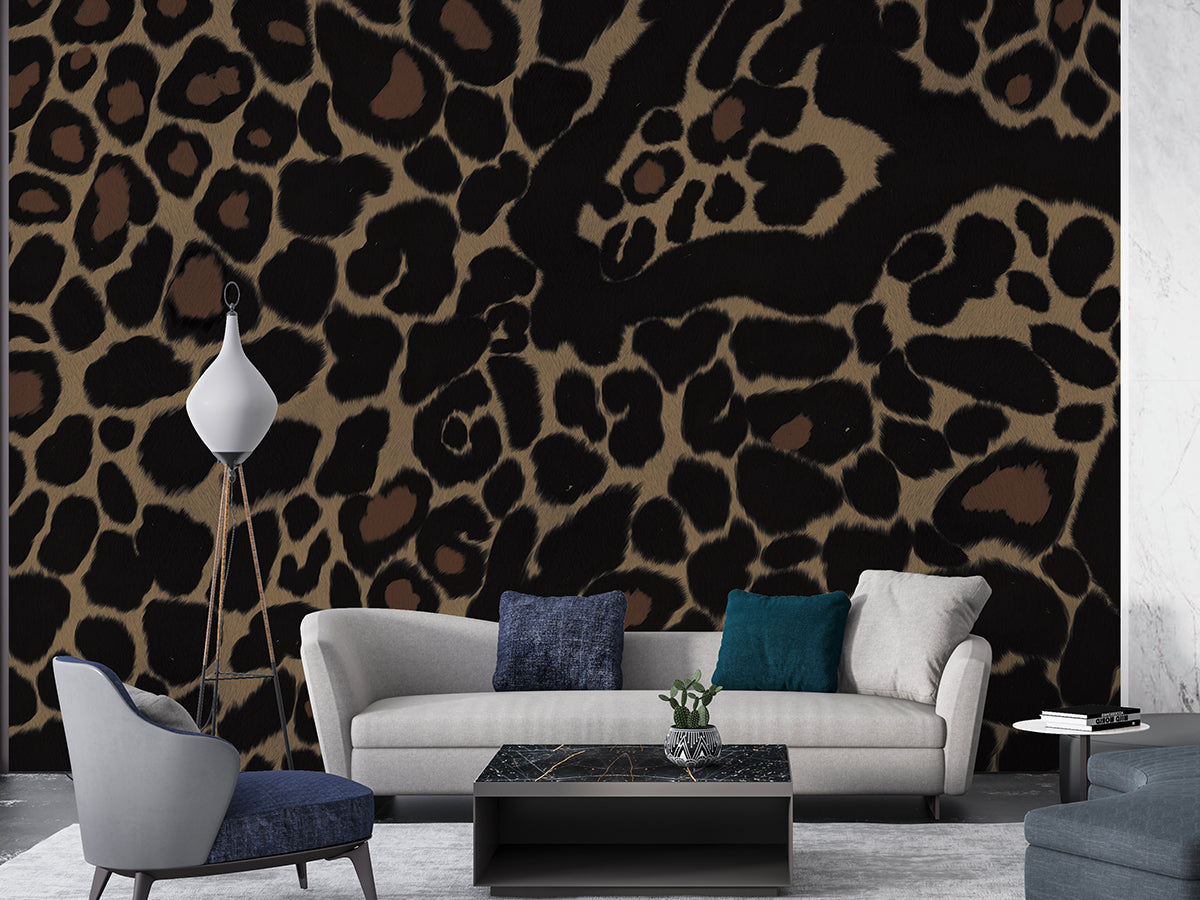 Animal Leopard Print Black Wallpaper Mural