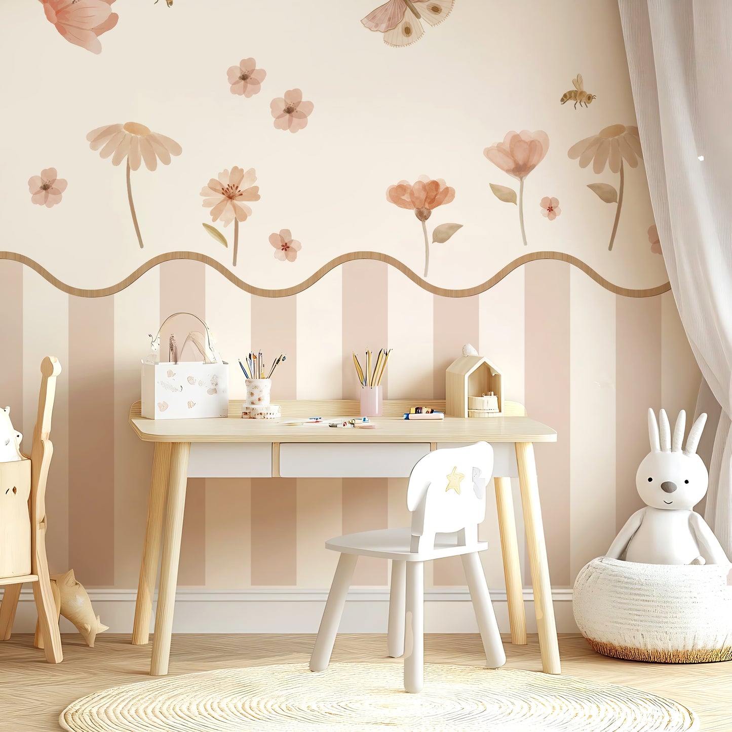 Blush Floral Butterfly Nursery Peel and Stick Wall Decals | ZeekoHome