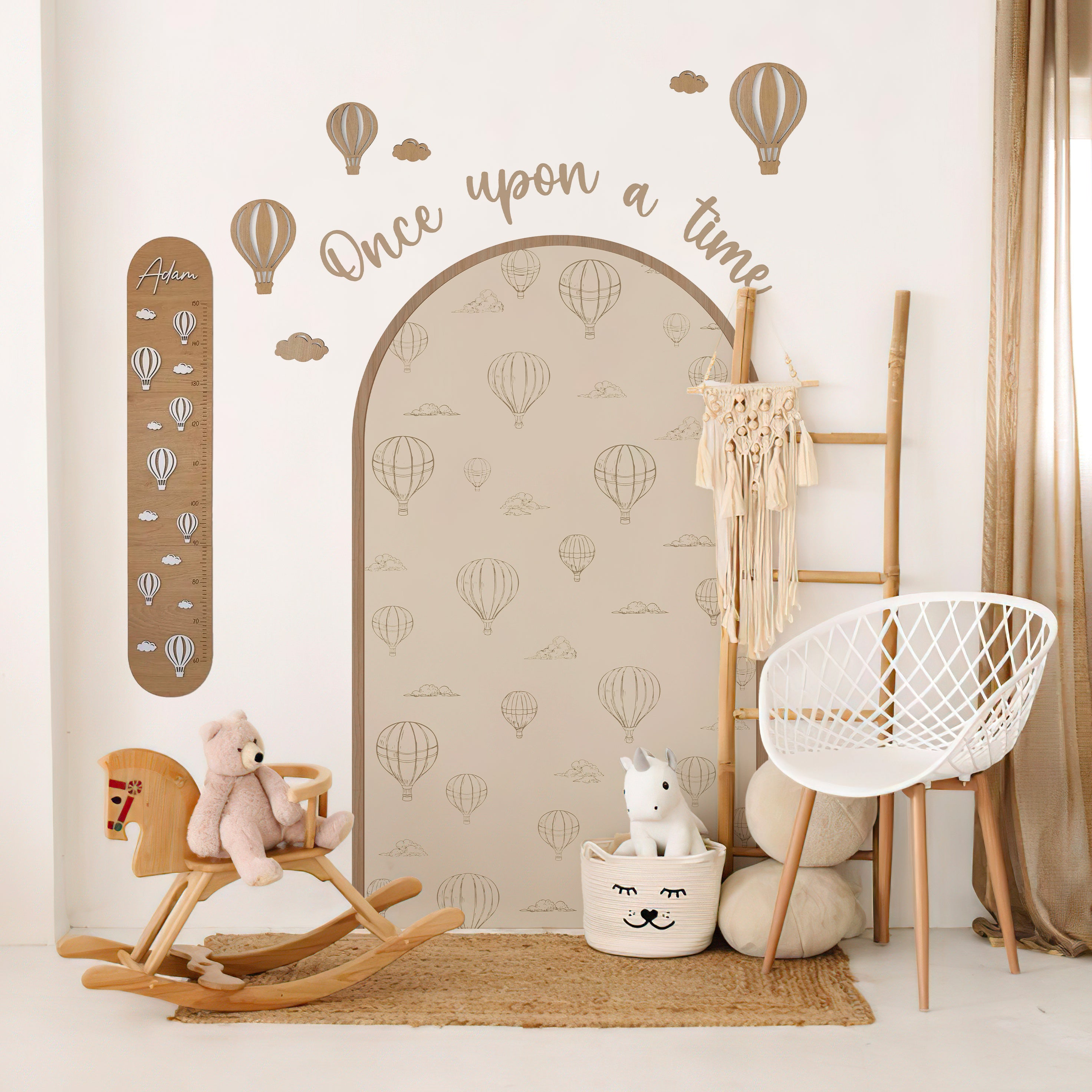 Peel & Stick Balloon Arch Wall Decal Set with Wooden Arch & Full Wooden Accessories