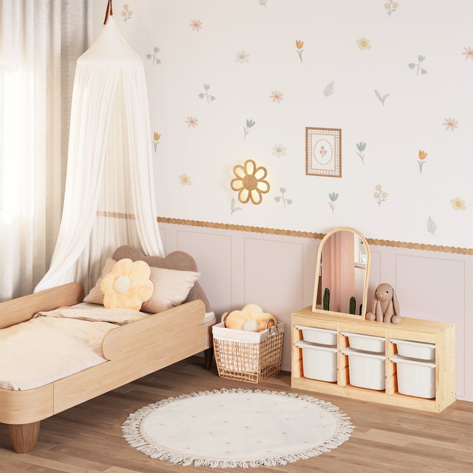 Peel and Stick Wall Border Decals Scalloped Trim Floral Wall Decals for Nursery & Girls Room