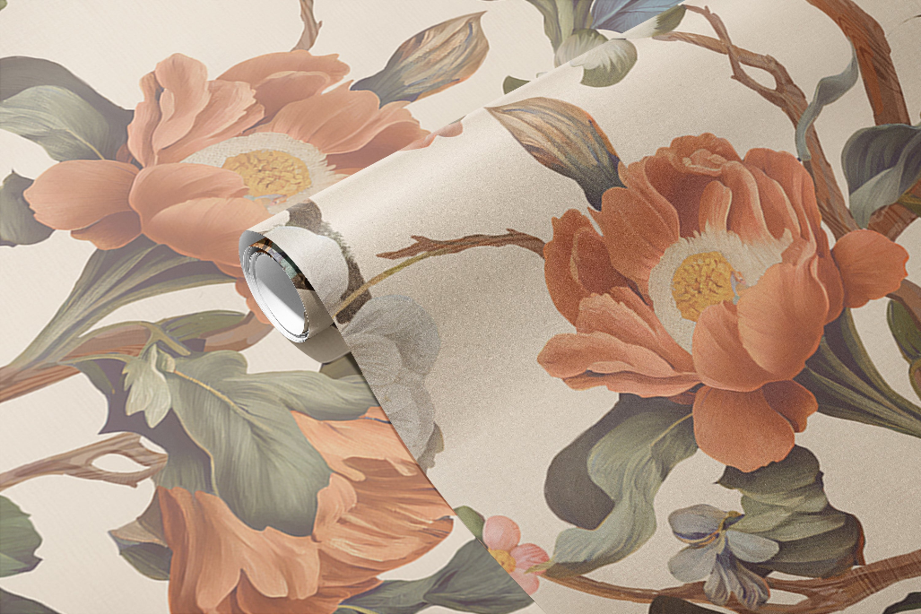 Yellow Floral Wallpaper Mural Vintage Botanical Wall Decor for Bedroom
