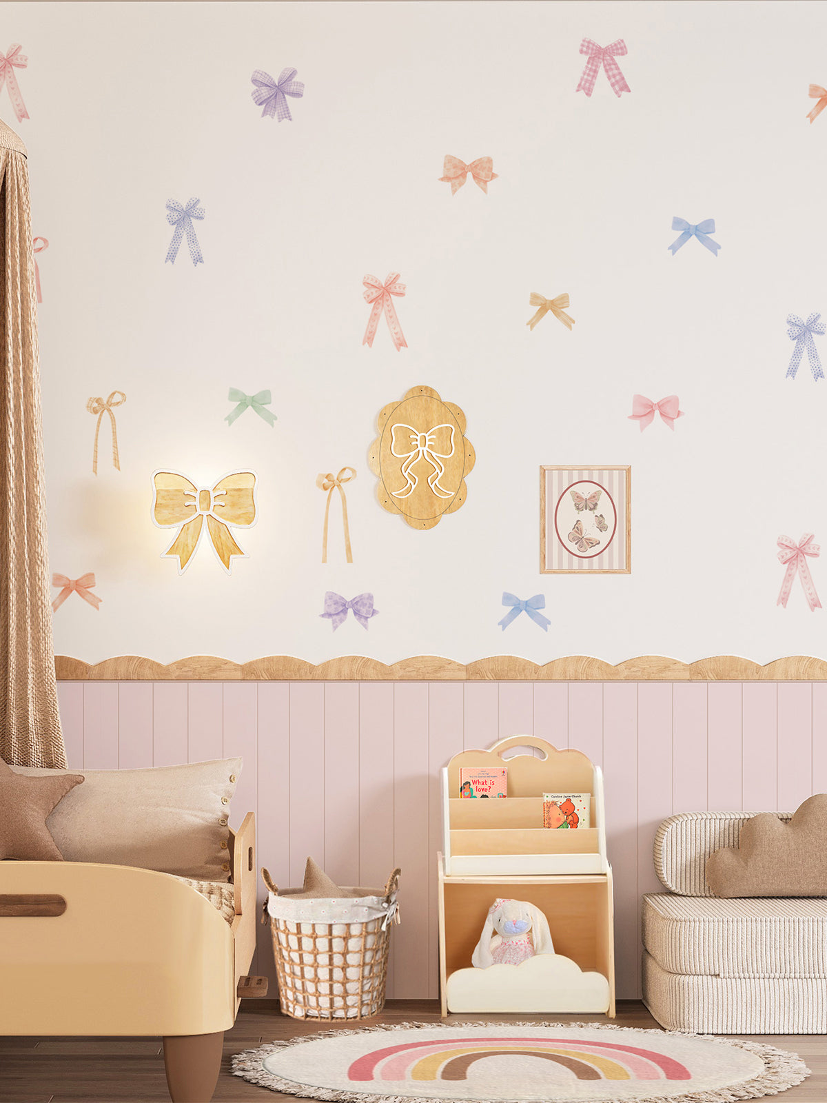 ZeekoHome Pastel Bow Nursery Peel and Stick Wall Decals