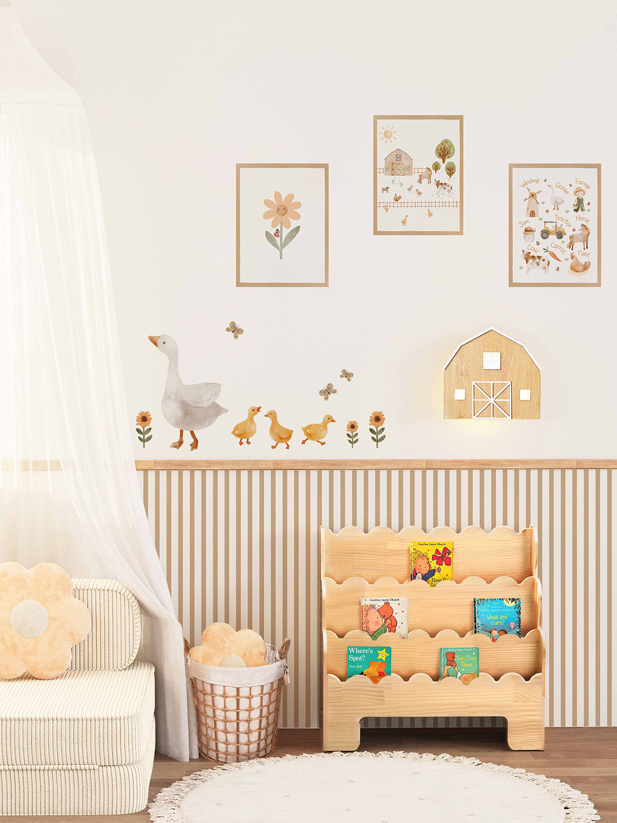 Children's room Farm Goose Wall Decal Set with Striped Wall Panels Pee ...