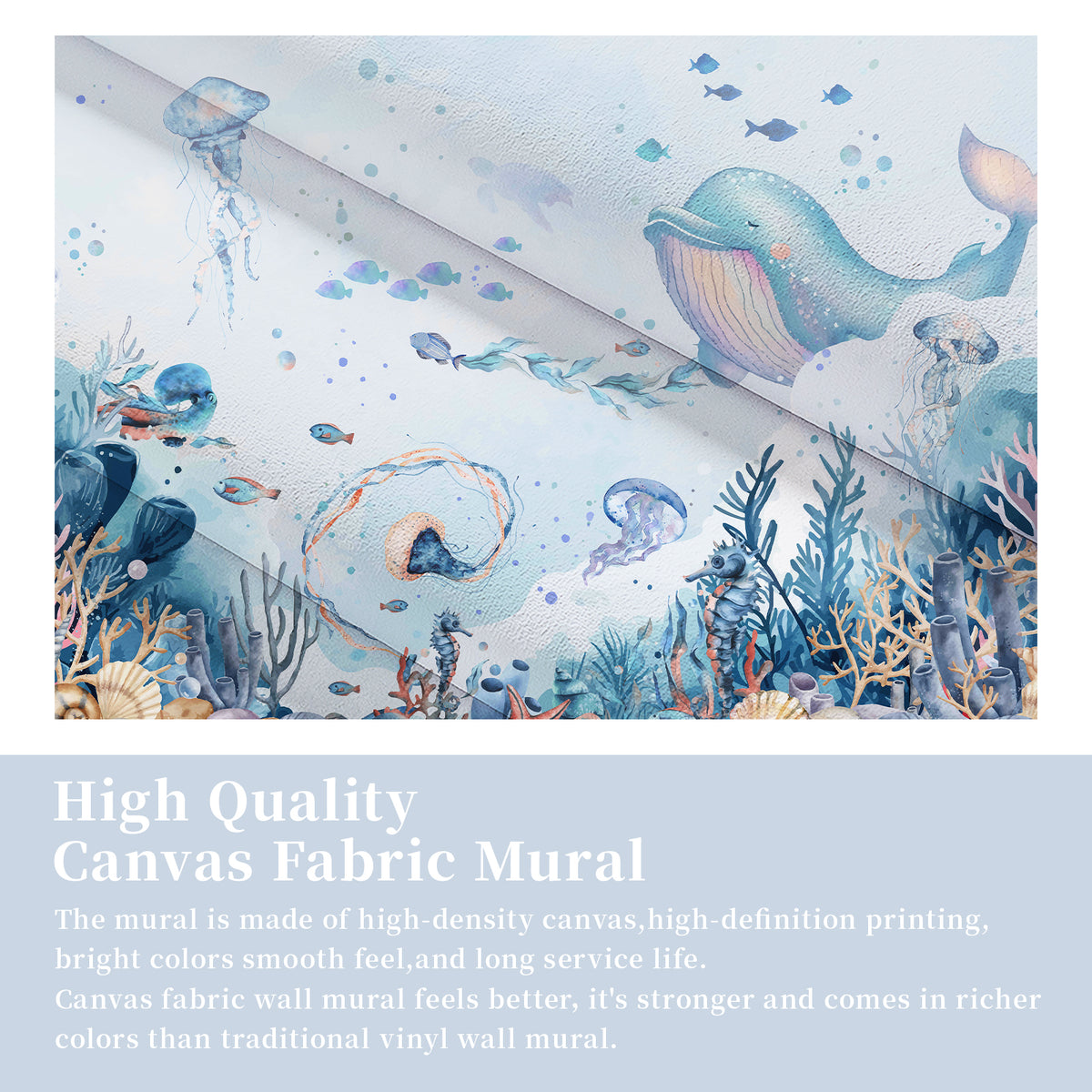 Fixed size:Watercolor Underwater Whale Kids Wallpaper Mural