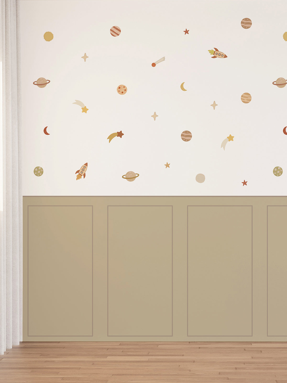 Children's Room Space Story Wall Decal Set Peel & Stick Space Wall Sticker Set for Kids Room