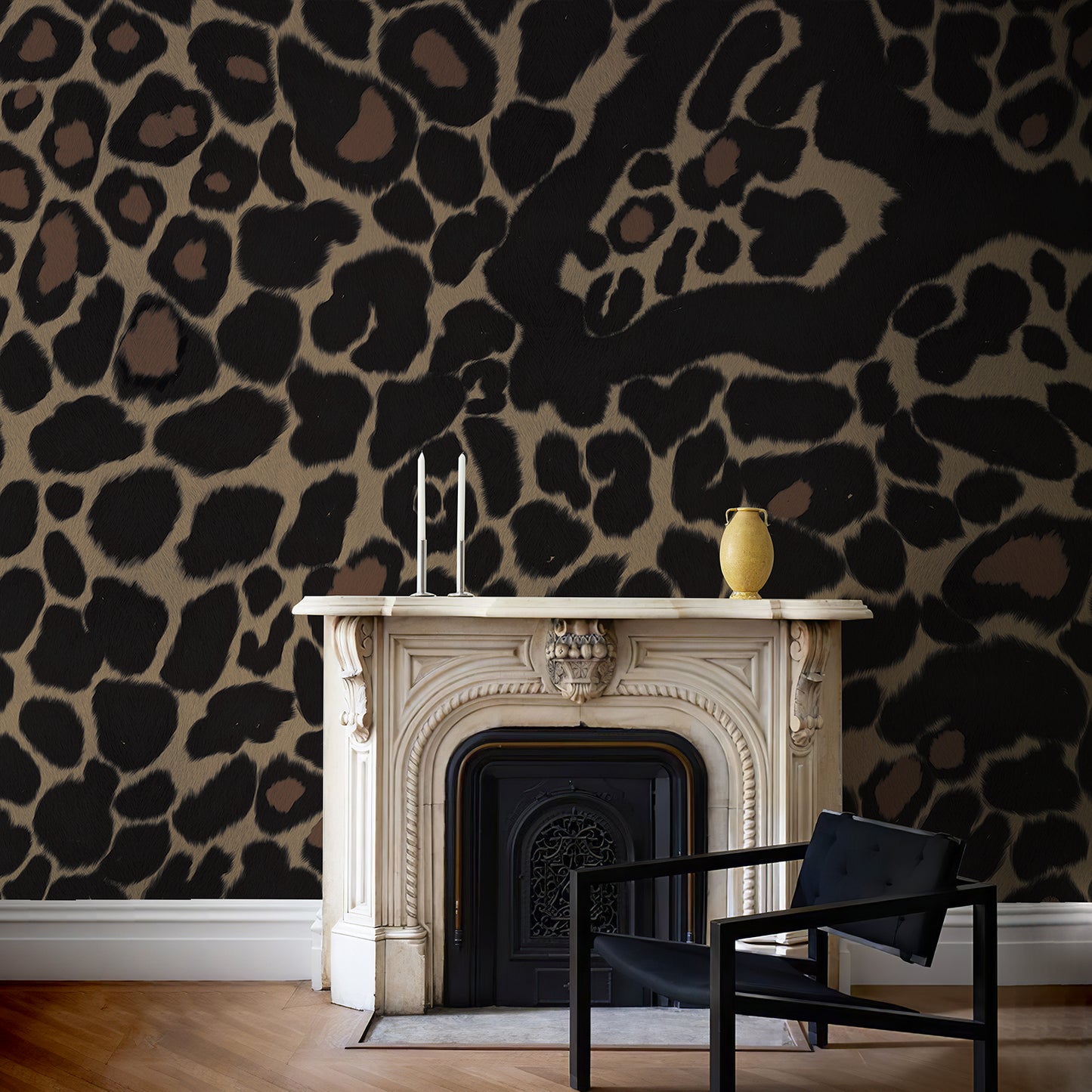 Animal Leopard Print Black Wallpaper Mural