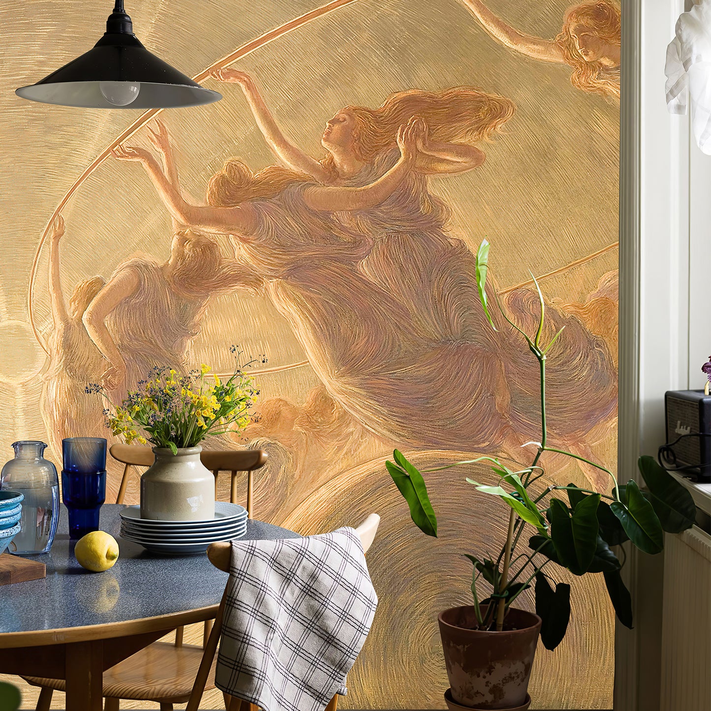 Zeeko Large Wall Mural Beige Figures Canvas Painting Wallpaper 148" W x 110" H The Dance of The Hours Mural Art Murals