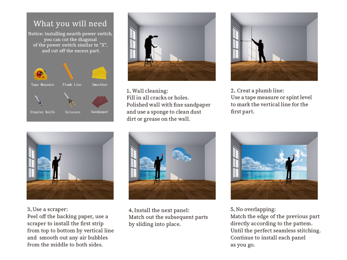 Vintage Susuno Jungle Gray Wallpaper Mural installation guide, step by step wall mural install instruction