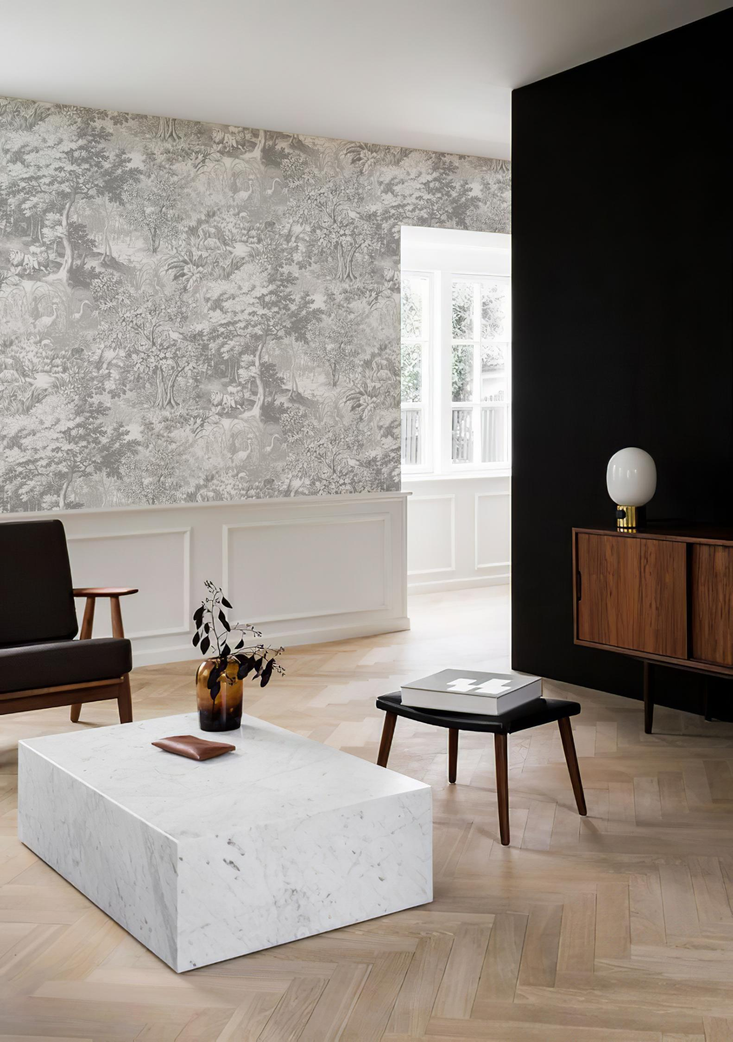 Vintage Funny Jungle Gray Wallpaper Mural