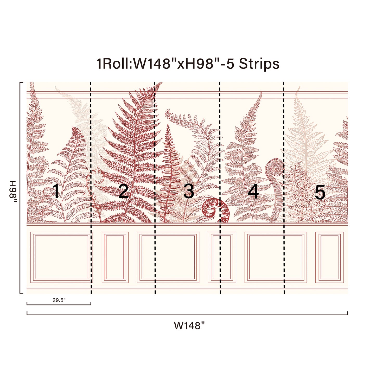 Wall Panel Red Fern Leaf Wallpaper Mural