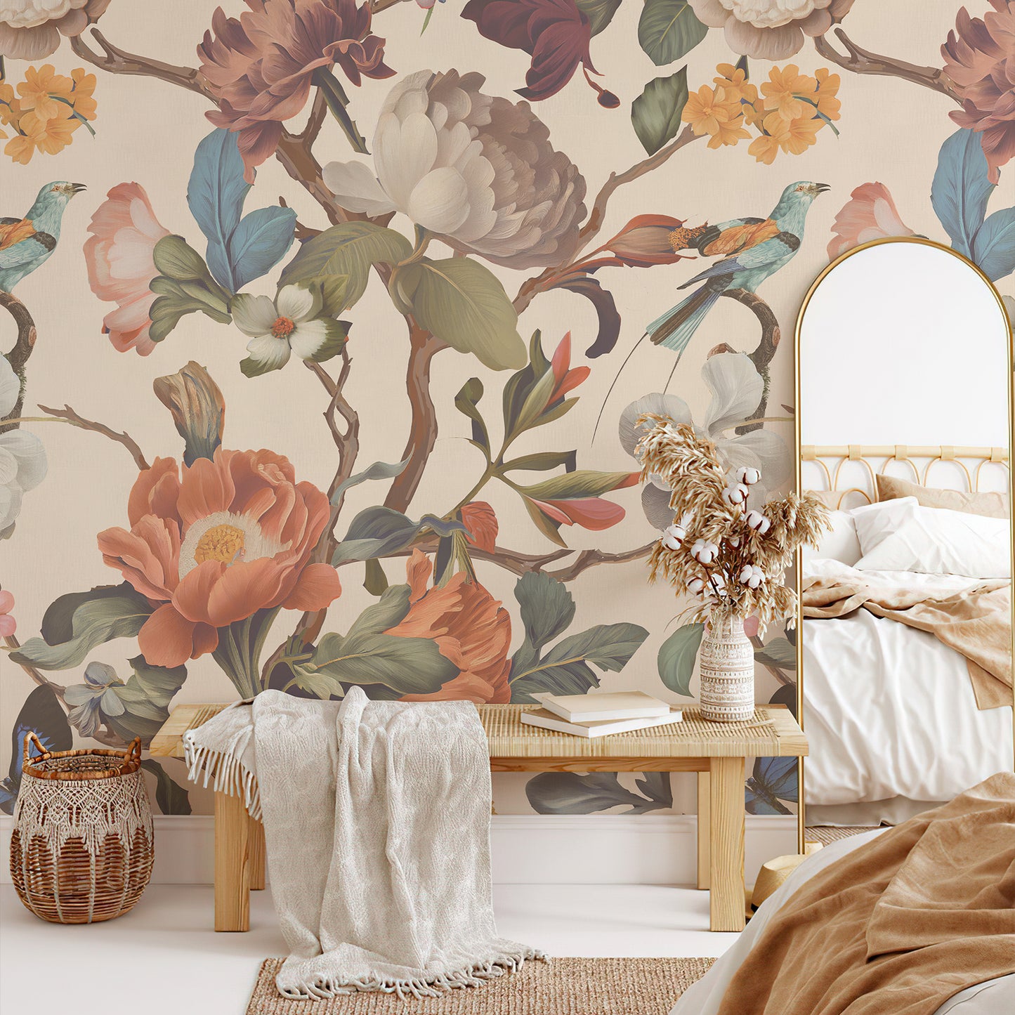Floral Yellow Wall Mural – Custom Botanical Wallpaper for Bedroom, Living Room & Home Décor