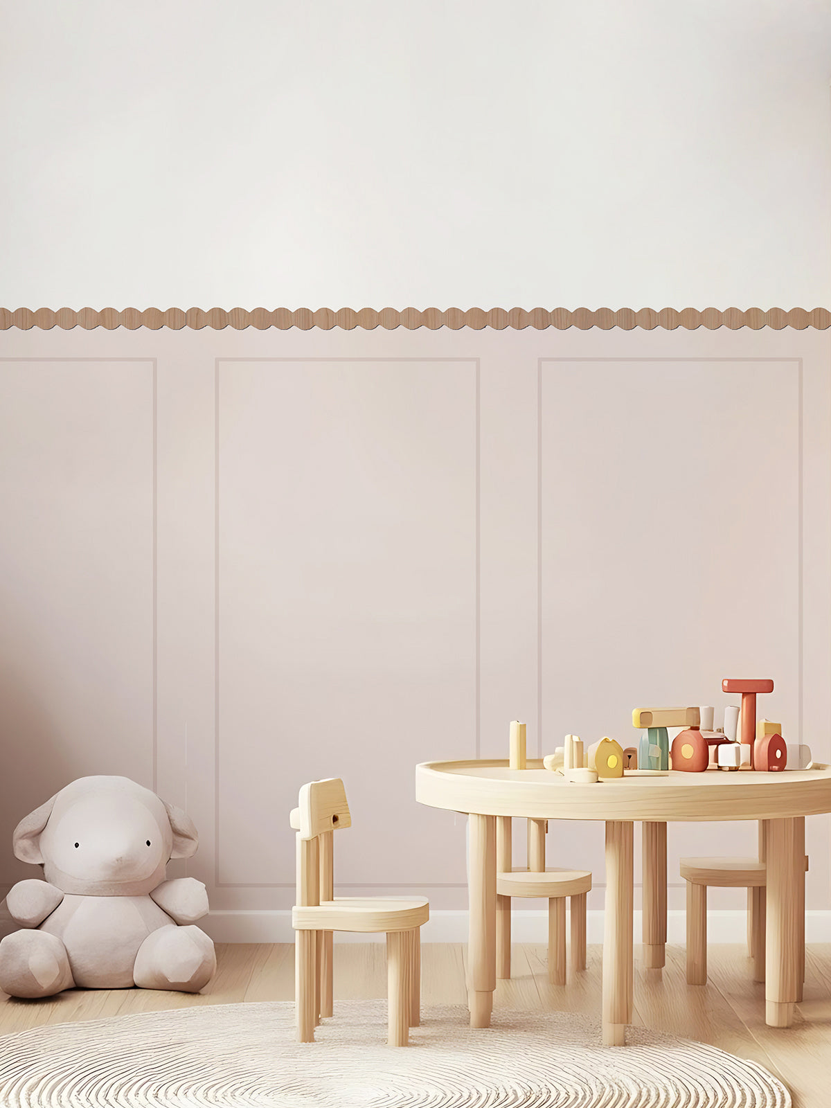 Peel and Stick Girl's Room Decals Pink Wall Border Decals Scalloped Trim Floral Wall Stickers for Nursery