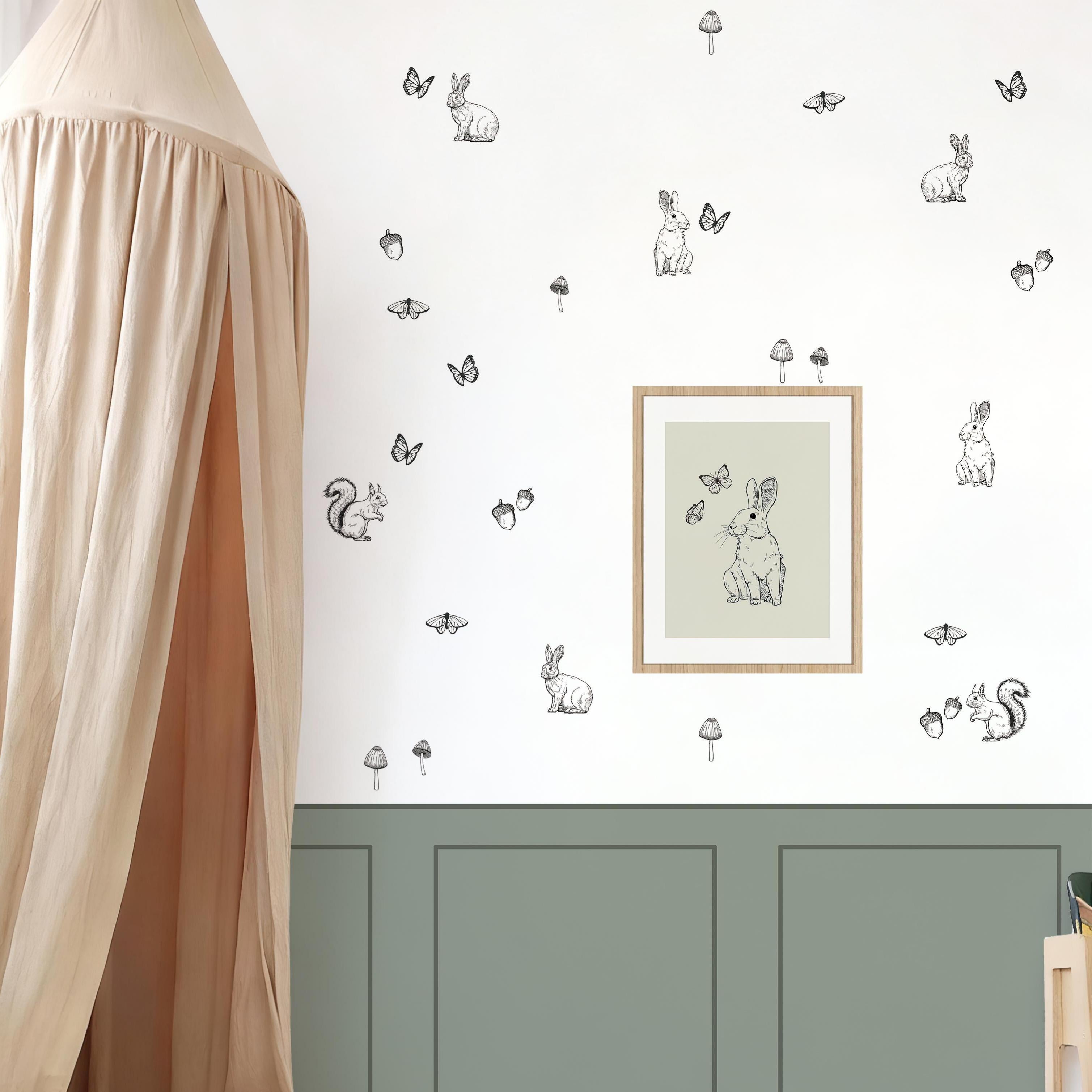 Charming Bunny & Nature Wall Decal Set for Playful and Serene Nursery ...