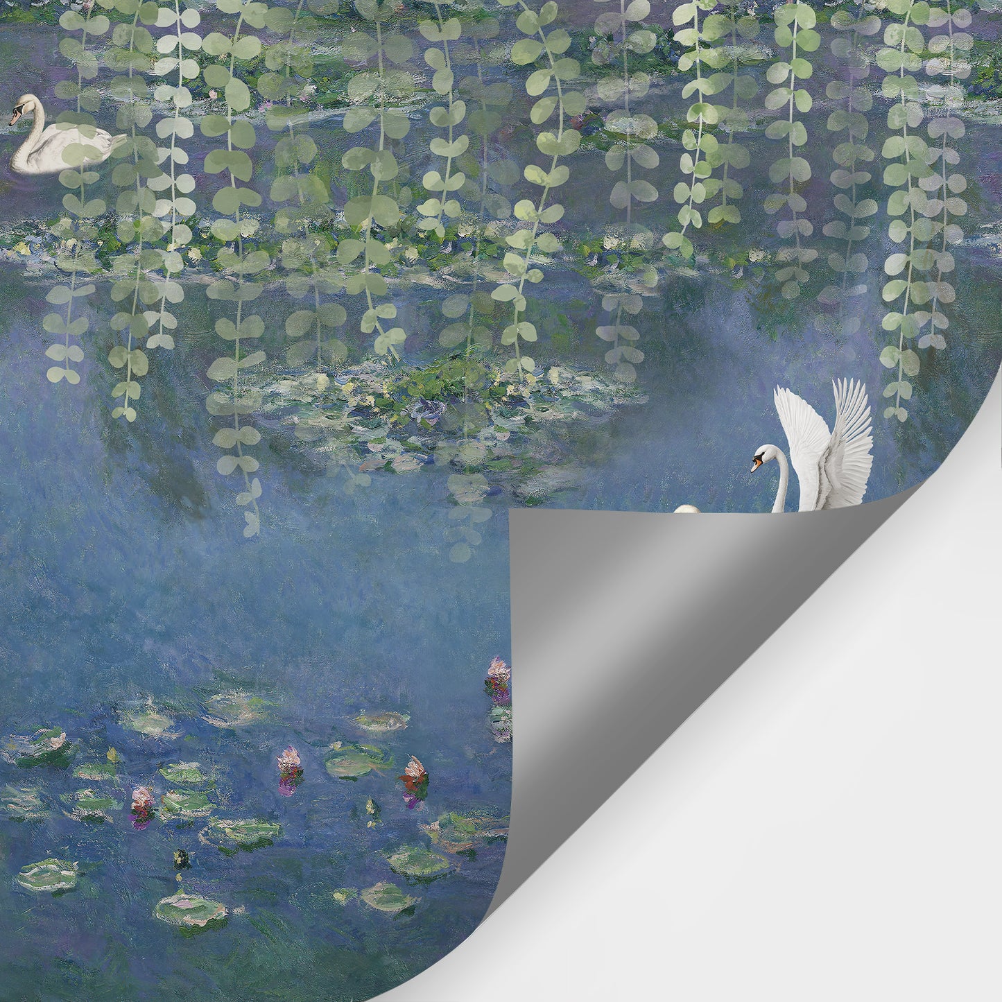 Animal Swan in a Water Lily Pond Wallpaper Mural