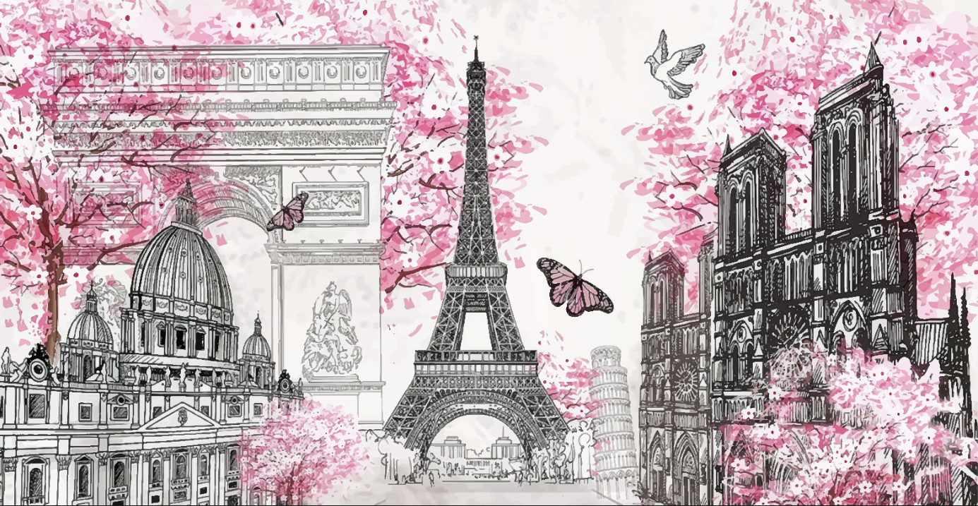 Special Link - Custom pink Paris pattern PVC wall mural 167" W × 87" H
