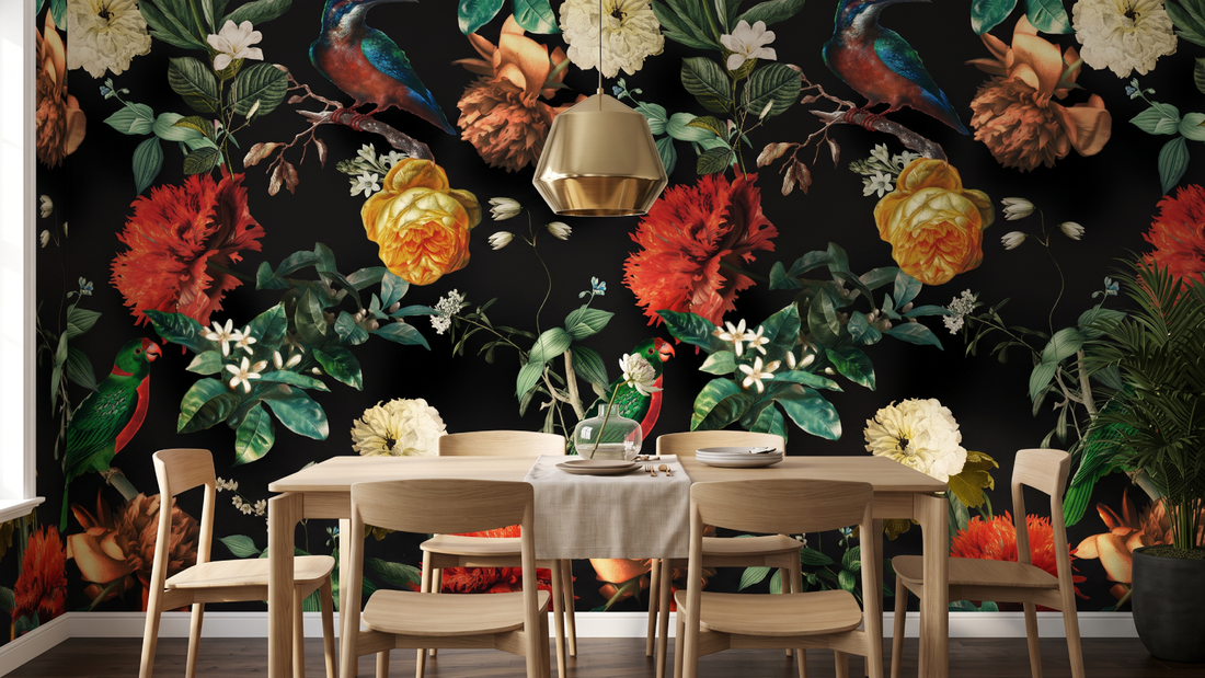 Dark Floral Wallpaper Murals: How to Make a Moody Blue or Black Botanical Wall Work in Your Living Room