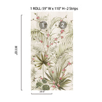 Palm Blossom botanical mural panel size guide showing two matching wall mural strips