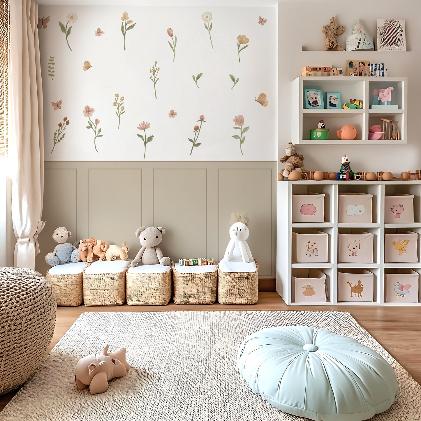 Dreamy Floral Nursery Wall Decals Shape Stickers for Soft Nursery Décor
