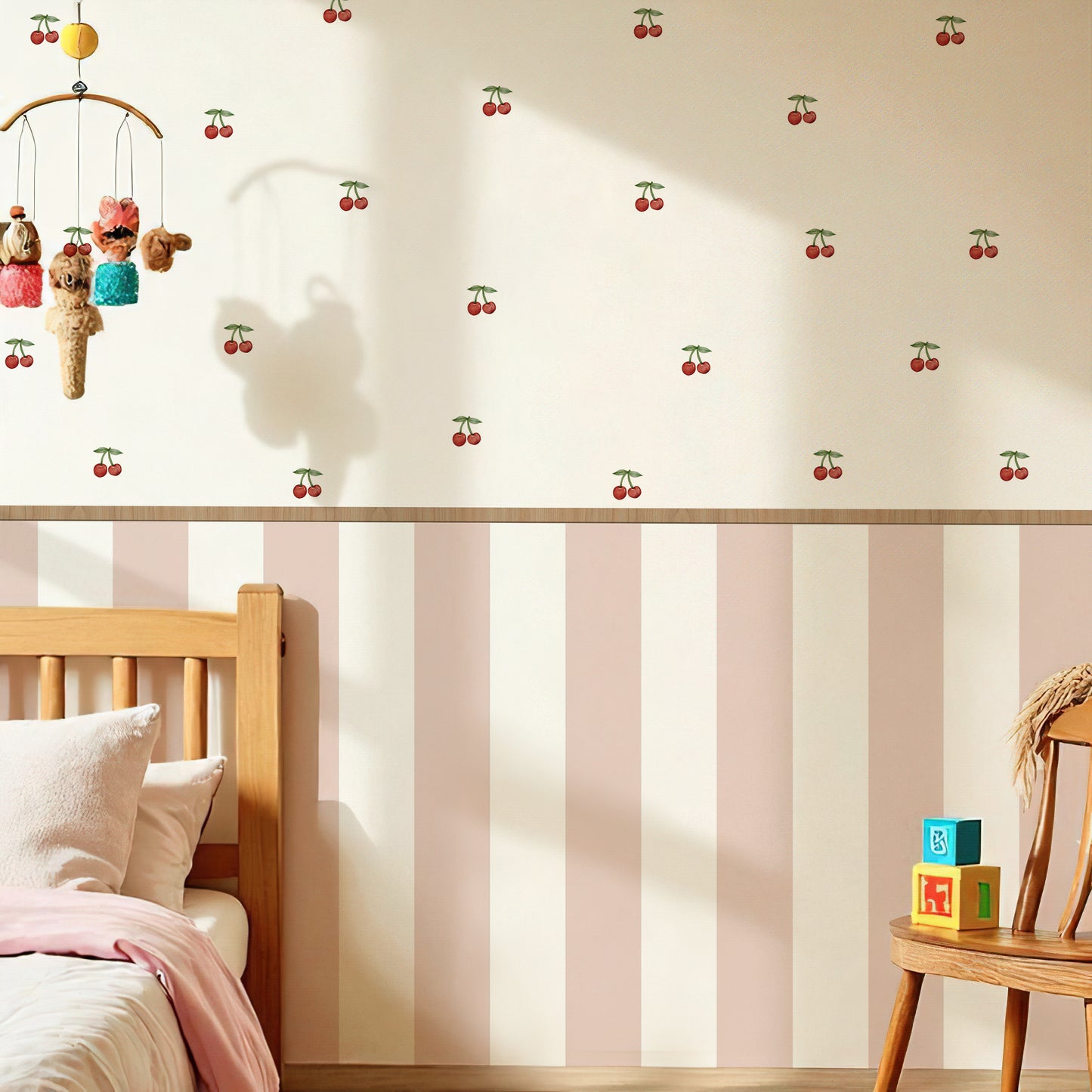 Cherry Pink Stripe Nursery Peel and Stick Wall Decals | ZeekoHome