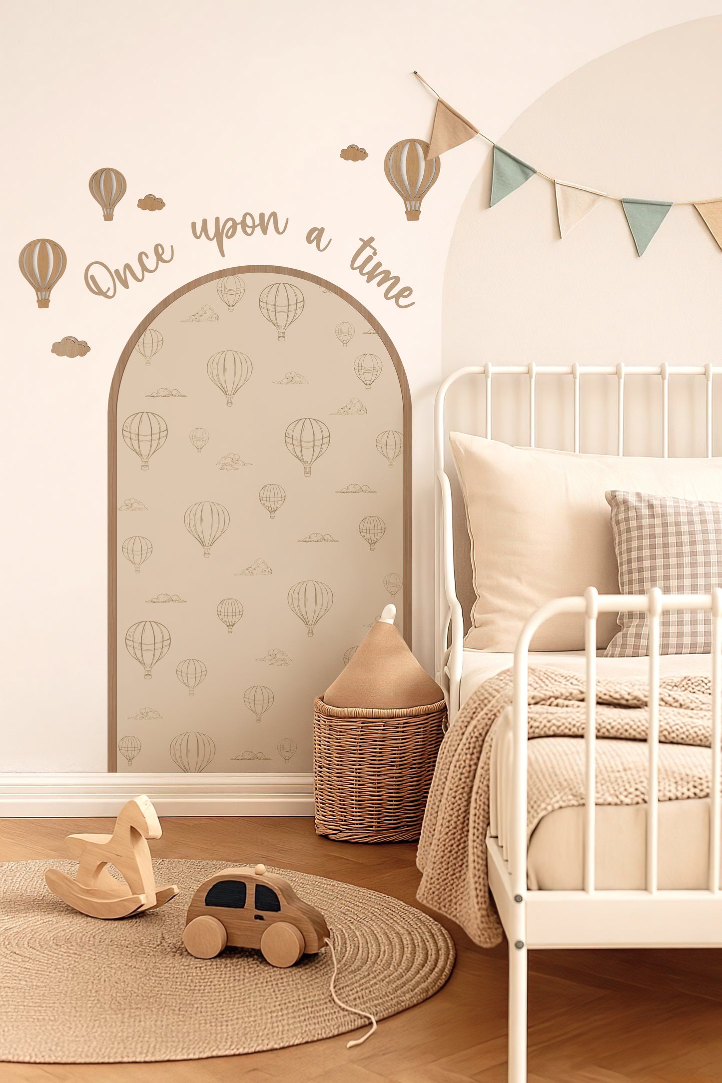 Peel & Stick Balloon Arch Wall Decal Set with Wooden Arch & Full Wooden Accessories