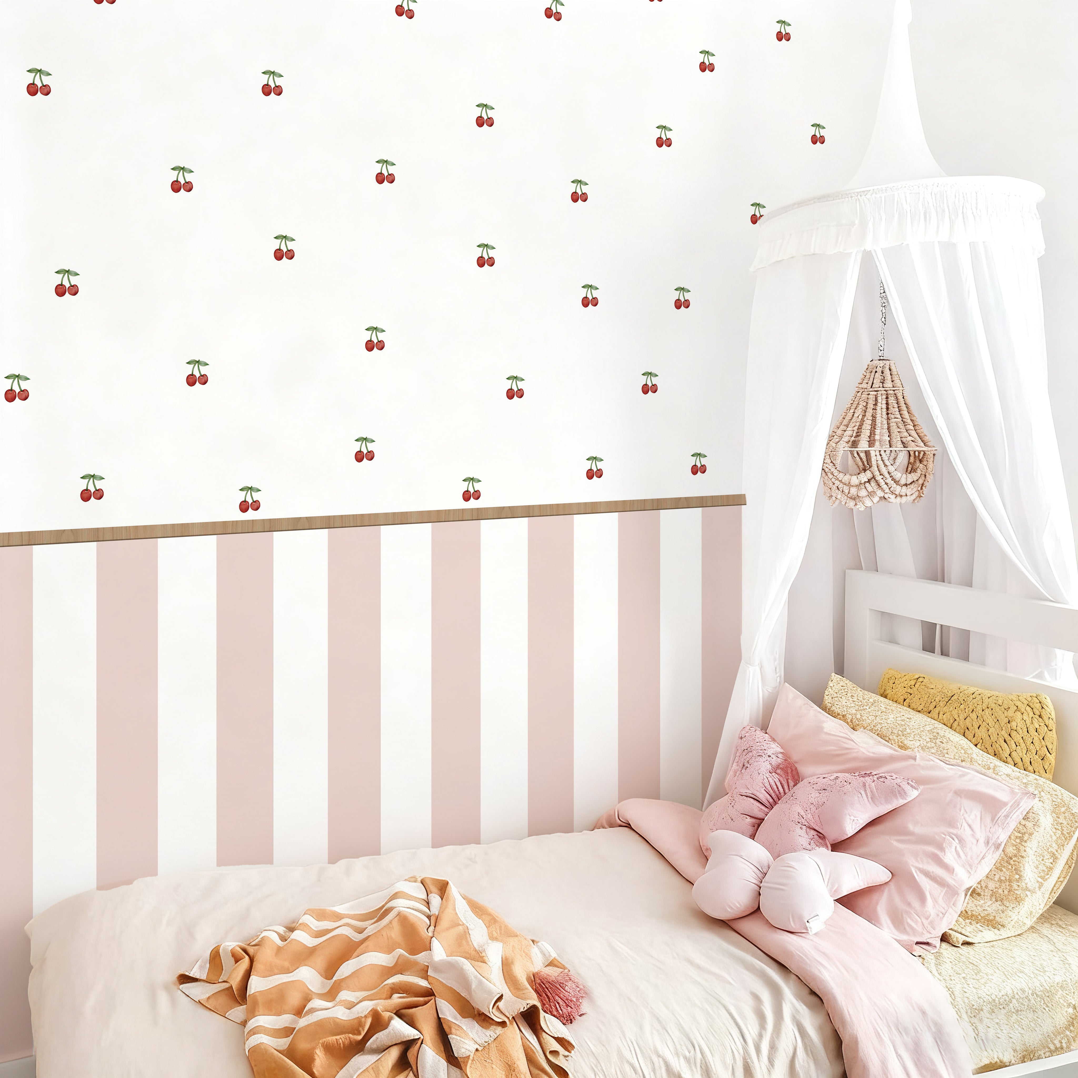 Cherry Pink Stripe Nursery Peel and Stick Wall Decals | ZeekoHome
