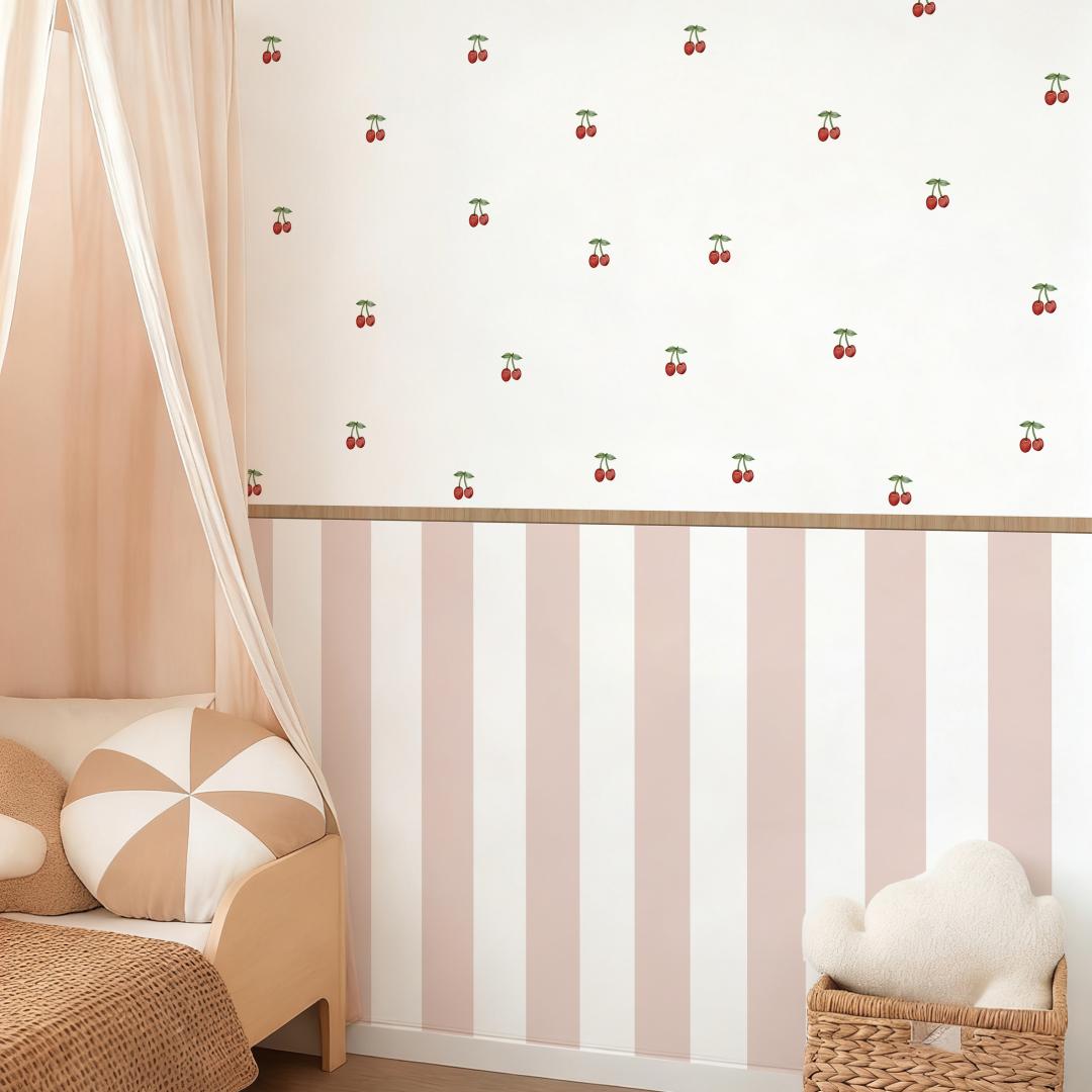 Cherry Pink Stripe Nursery Peel and Stick Wall Decals | ZeekoHome