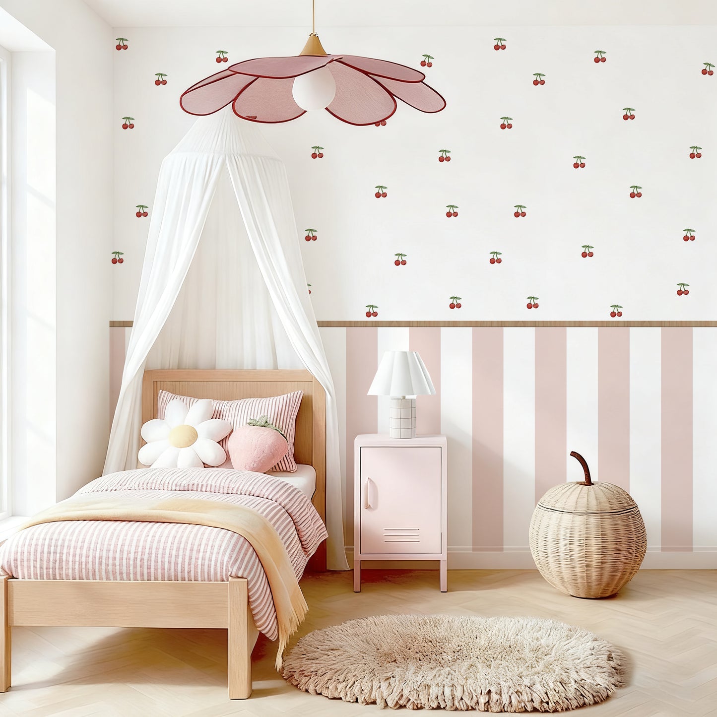 Cherry Pink Stripe Nursery Peel and Stick Wall Decals | ZeekoHome