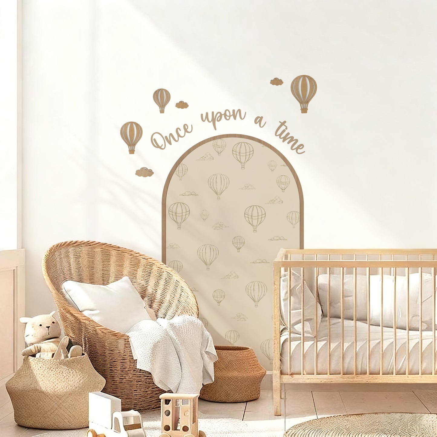 Peel & Stick Balloon Arch Wall Decal Set with Wooden Arch & Full Wooden Accessories