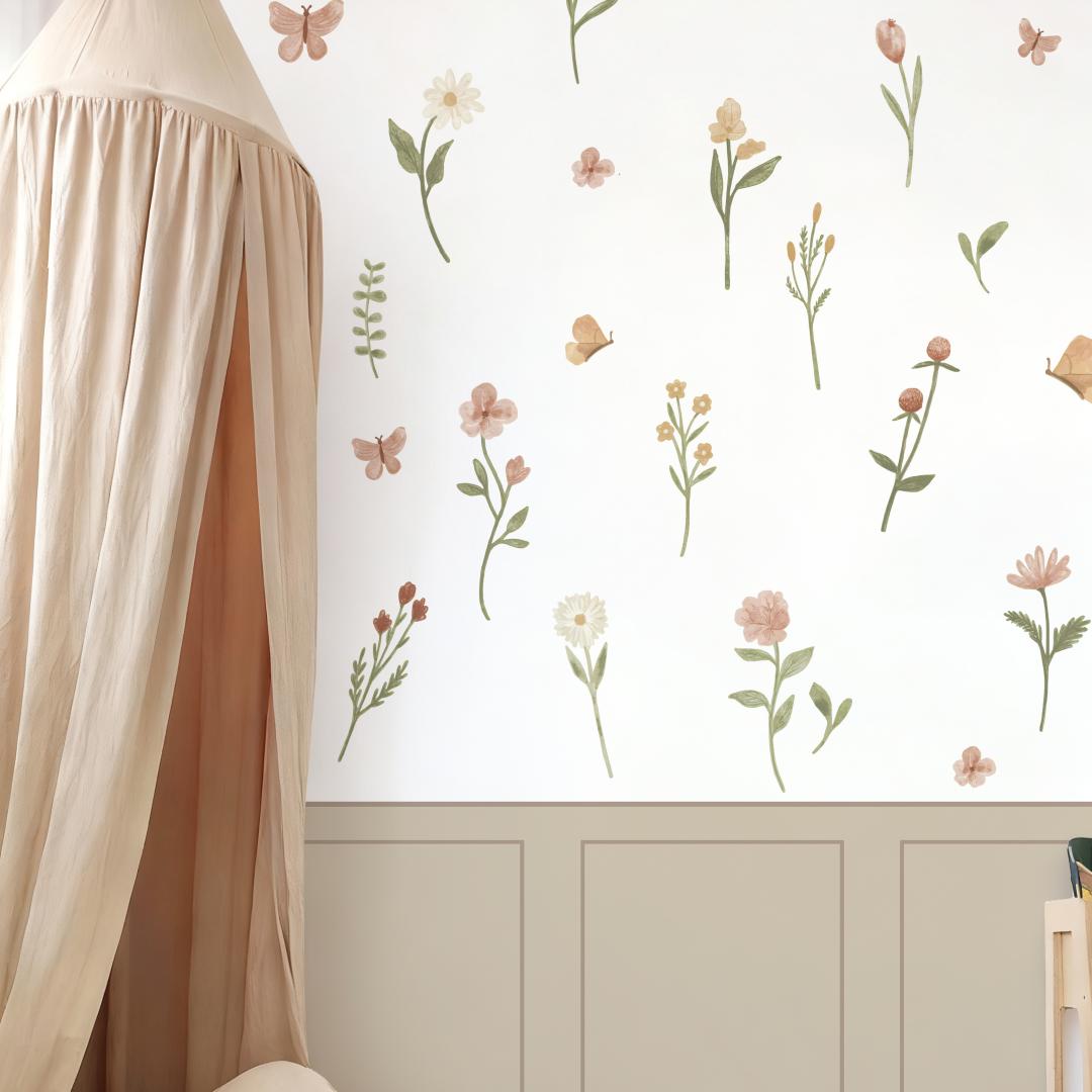 Dreamy Floral Nursery Wall Decals Shape Stickers for Soft Nursery Décor