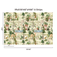 148 x 98 inch Mughal garden scenic mural with five installation panels
