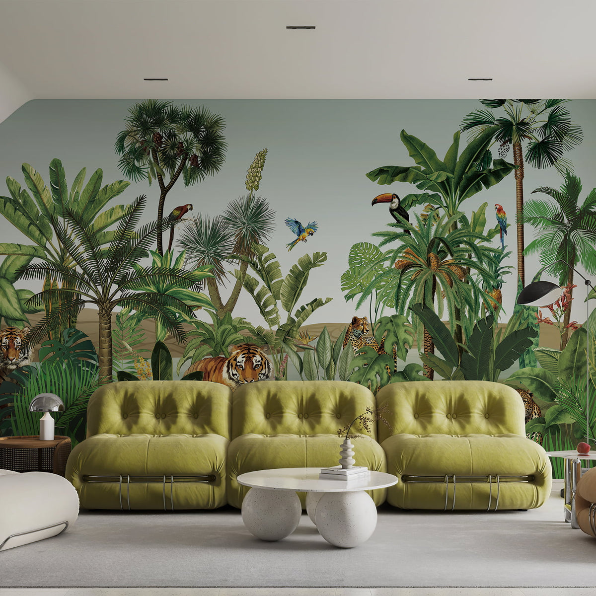 Animal Tiger in the Jungle Green Wallpaper Mural