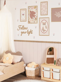 Pink Peel and Stick Wall Panel Set with Wooden Frames Wooden Letters and Floral Decals for Girls Room
