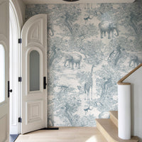 Fixed size：Animal Deep In The Jungle Blue Wallpaper Mural