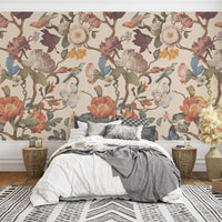 Fixed size：Vintage Yellow Floral Bird Wall Murals Peel and Stick Large Canvas