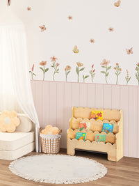 Children's Room Blush Pink Peel & Stick Wainscoting Sticker Kit Watercolor Wildflower Butterfly Wall Decals