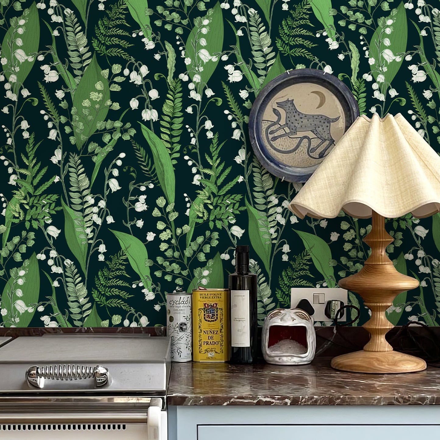 Vintage Floral Wallpaper Peel and Stick Wallpaper Green Leaf Lily of The Valley Botanical Wallpaper Self Adhesive Removable for Renter Friendly 480" X 17.3"
