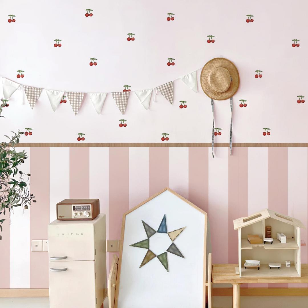 Cherry Pink Stripe Nursery Peel and Stick Wall Decals | ZeekoHome