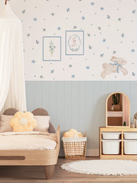 Blue Floral Bunny Nursery Wall Decals with Wainscoting Panels
