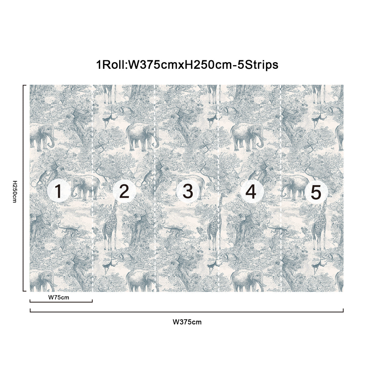 Fixed size：Animal Deep In The Jungle Blue Wallpaper Mural