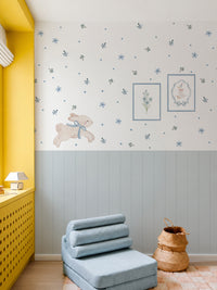 Blue Floral Bunny Nursery Wall Decals with Wainscoting Panels