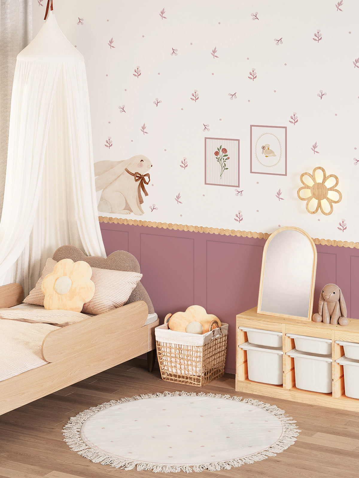 Pastel Canvas Bunny Nursery Peel and Stick Wall Decal Set | ZeekoHome