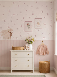 Bloom Light Pink Floral Nursery Wall Decals with Wainscoting Panels