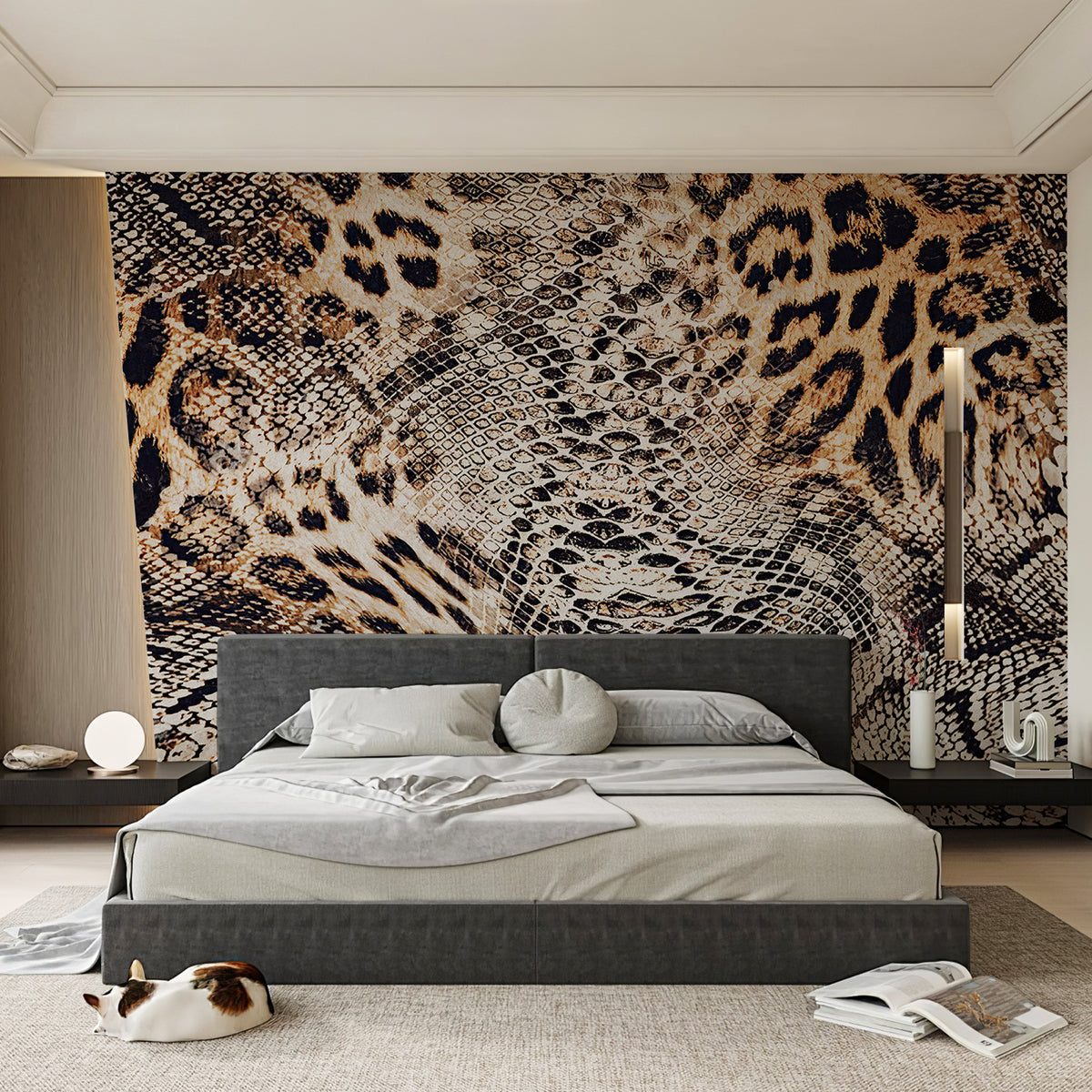 Leopard Snake Print peel and stick mural modern bedroom accent wall