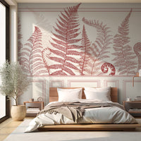 Wall Panel Red Fern Leaf Wallpaper Mural