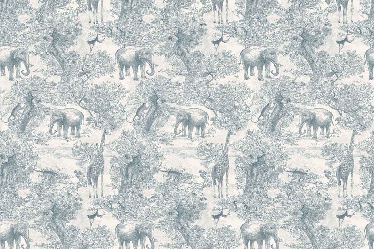 Fixed size：Animal Deep In The Jungle Blue Wallpaper Mural