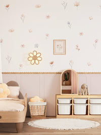 Peel and Stick Girl's Room Decals Pink Wall Border Decals Scalloped Trim Floral Wall Stickers for Nursery