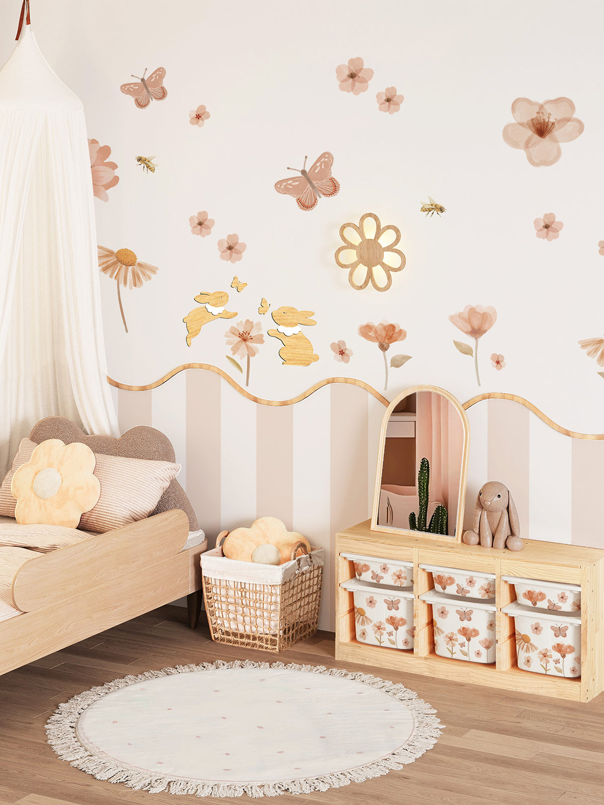 Blush Floral Butterfly Nursery Peel and Stick Wall Decals | ZeekoHome