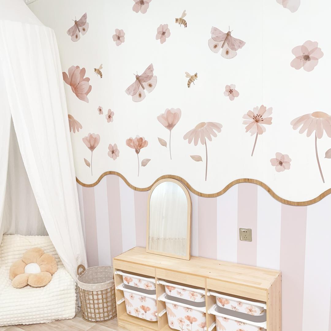 Blush Floral Butterfly Nursery Peel and Stick Wall Decals | ZeekoHome