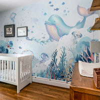Fixed size：Watercolor Underwater Whale Kids Wallpaper Mural