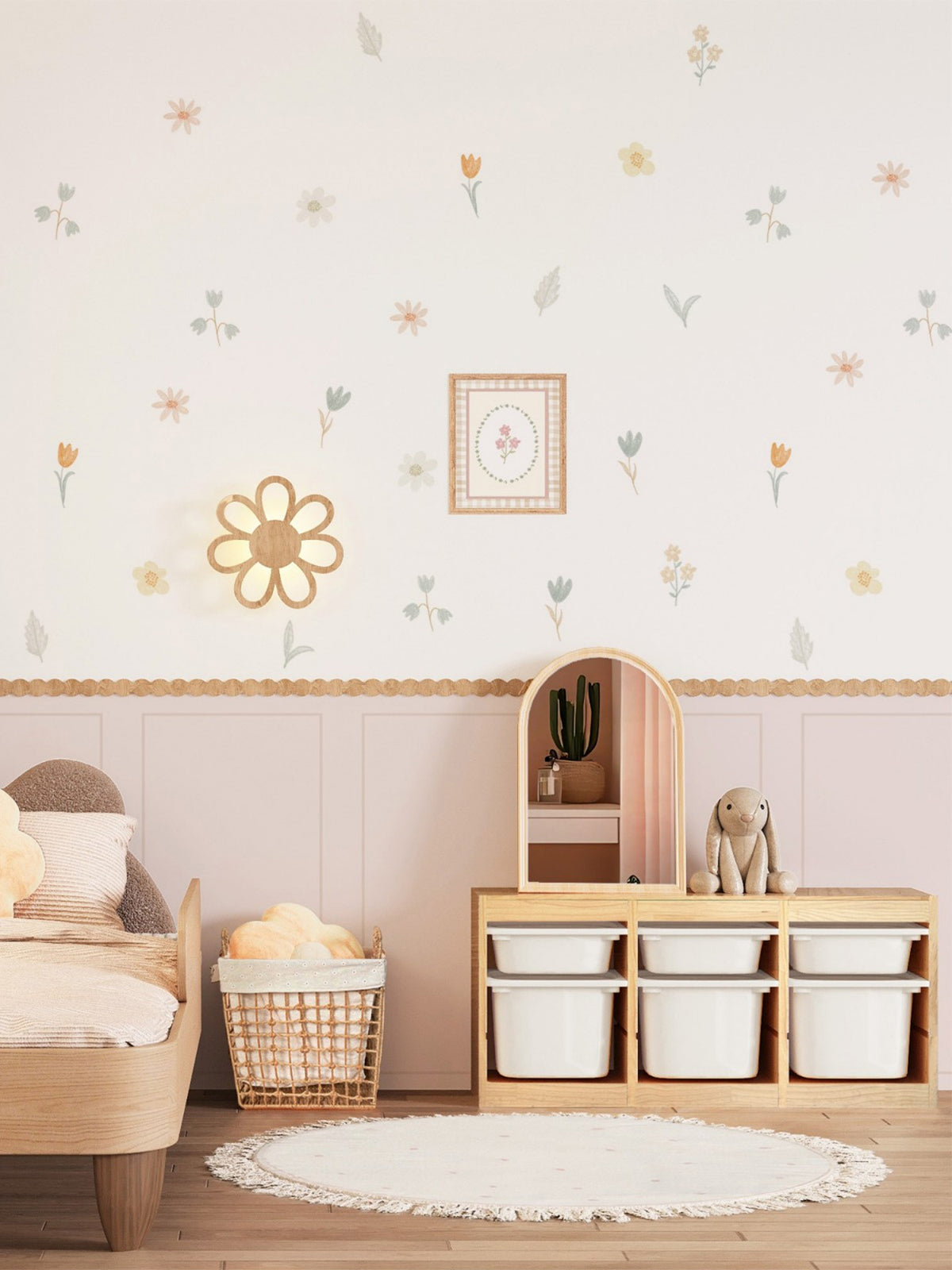 Peel and Stick Wall Border Decals Scalloped Trim Floral Wall Decals for Nursery & Girls Room